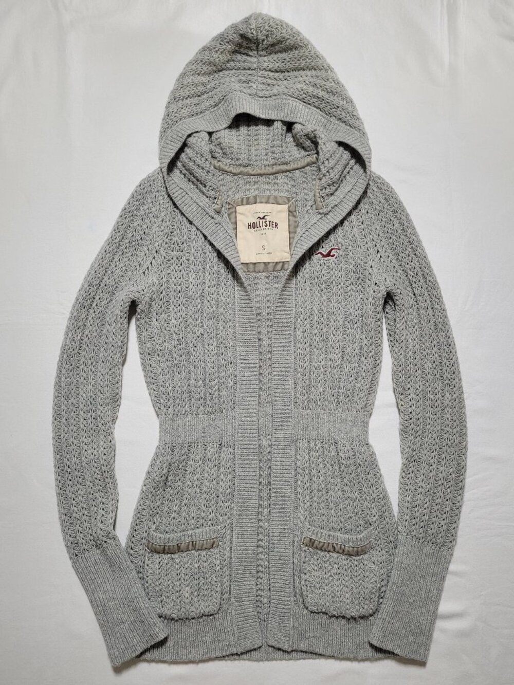 Hollister Vintage Y2K Wool Blend Babydoll Cardigan Hooded Sweater Top 2000s Sz S